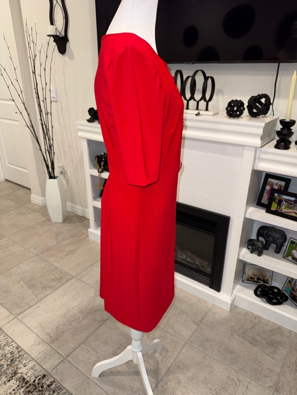 NWT Joseph Ribkoff Bold Red Eyelet-Trim Midi Dress Size 8 - Picture 4 of 8